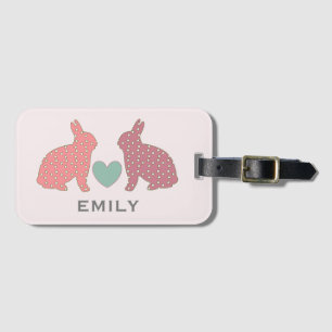 Étiquette À Bagage Polka Dot Bunnies Rose Personnalisé