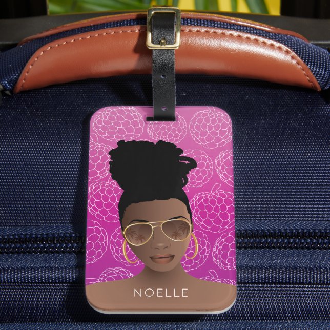 Étiquette À Bagage Pommes à sucre Motif, Femme noire, Rose chaud (Insitu Rectoal 2)