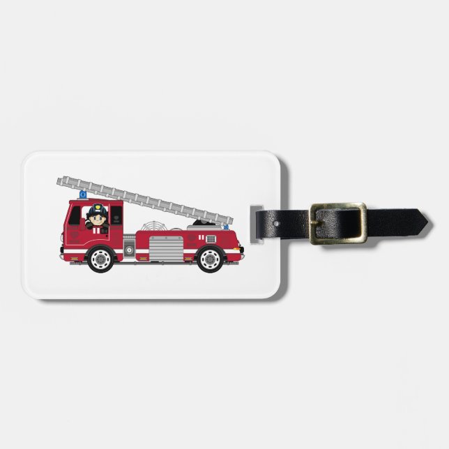 Étiquette À Bagage Pompier de bande dessinée et pompe à incendie (Devant horizontal)