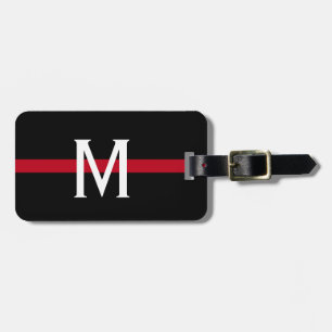 Étiquette À Bagage Pompier Mince Ligne Rouge Monogramme