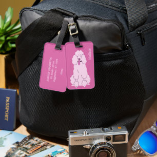 Étiquette À Bagage Poodé rose de texte personnalisé