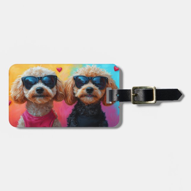 Étiquette À Bagage Poodle with Heart Roses Saint-Valentin (Devant horizontal)
