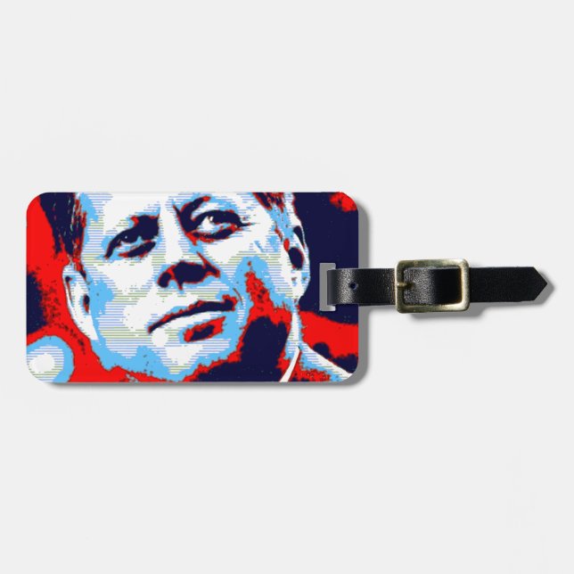 Étiquette À Bagage Pop Art JFK John F. Kennedy Red Blue (Devant horizontal)