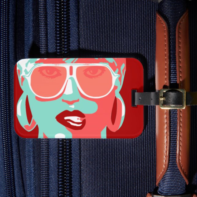 Étiquette À Bagage Pop Art Woman dans les lunettes de soleil blanches (Insitu Rectoal 4)