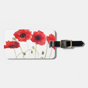 Étiquette À Bagage Poppies Fleurs rouges Aquarelle Fleur sauvage Rust