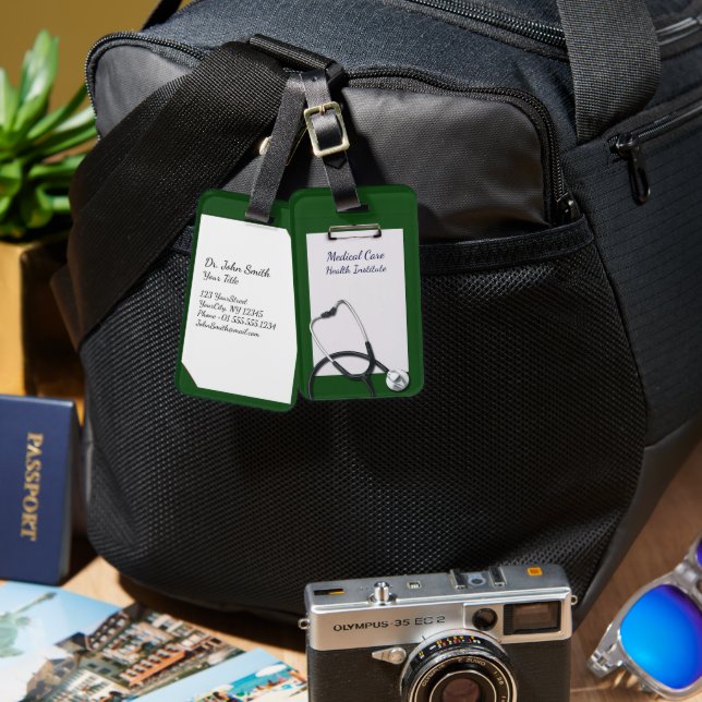 Étiquette À Bagage Porte - bloc Médicale vert avec stéthoscope (Recto & Verso)
