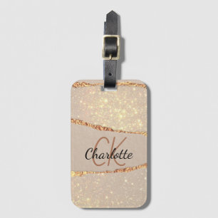 Étiquette À Bagage Porte d'or beige marbre luxe monogramme