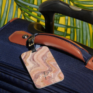 Étiquette À Bagage Porte en grès rose Marbre Nom Abstrait Monogramme