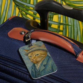 Étiquette À Bagage Portrait de chat autoportrait de Van Gogh Parodie 
