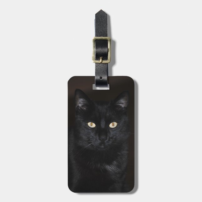 Étiquette À Bagage Portrait de chat noir (Devant Vertical)