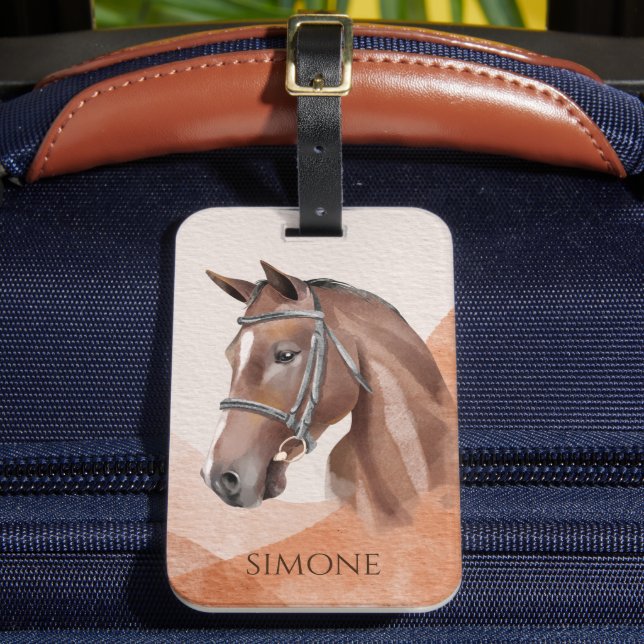 Étiquette À Bagage Portrait de cheval brun nom personnalisé équestre (Insitu Rectoal 2)