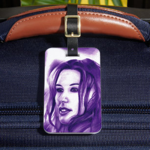 Étiquette À Bagage Portrait de femme en violet, œuvre d'art originale