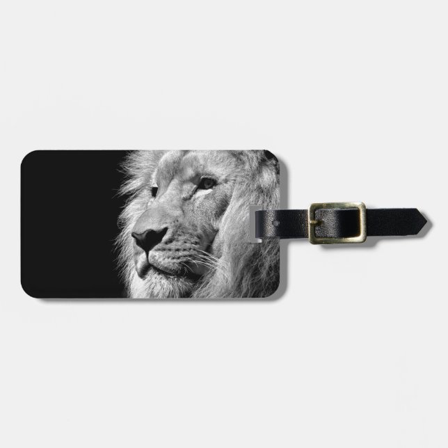 Étiquette À Bagage Portrait de Lion noir blanc - Photographie d'anima (Devant horizontal)