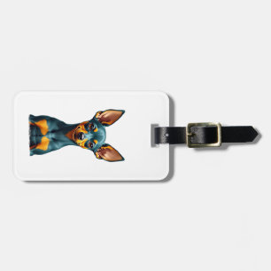 Étiquette À Bagage Portrait de Pinscher Miniature Vintage Coloré Grav
