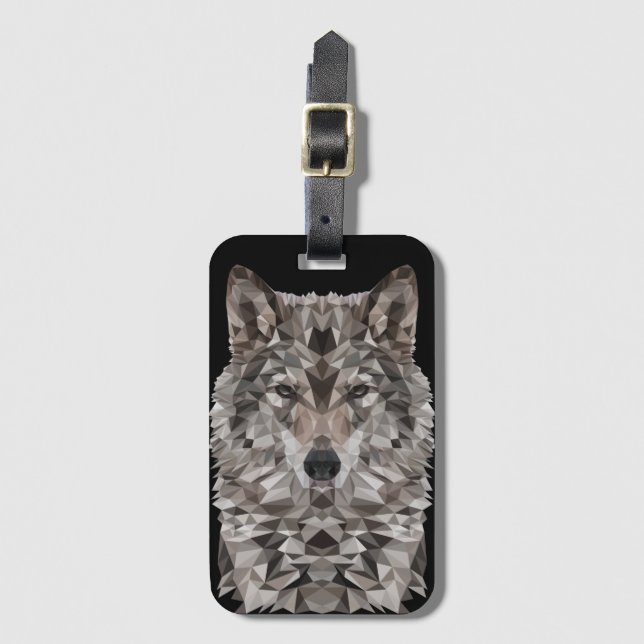 Étiquette À Bagage Portrait géométrique du loup gris (Devant Vertical)