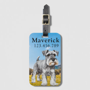 Étiquette À Bagage Portrait peint d'un chien schnauzer  