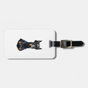 Étiquette À Bagage Portrait vintage de Doberman de police en noir et 