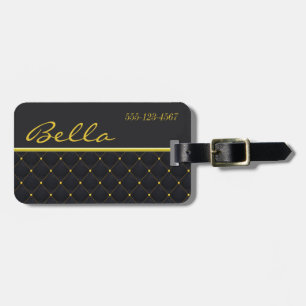 Étiquette À Bagage Posh Quilé Black & Gold Stitch