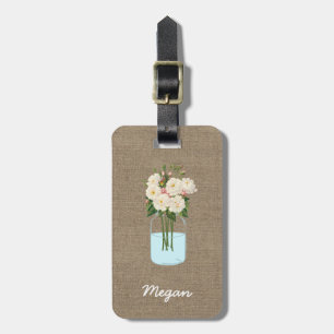 Étiquette À Bagage Pot de maçon personnalisé de fleur blanche sur la