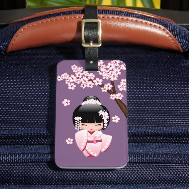 Étiquette À Bagage Poupée blanche Kimono Kokeshi - mignonne Geisha Gi (Insitu Rectoal 2)