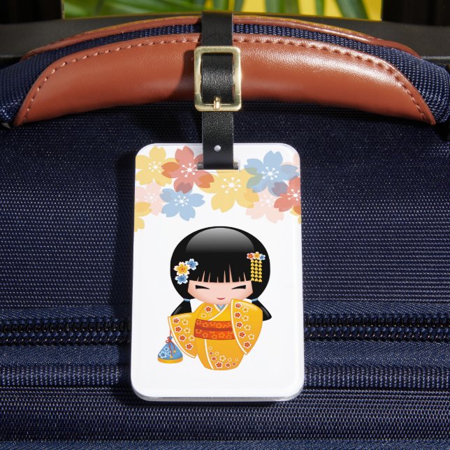 Étiquette À Bagage Poupée d'été Kokeshi - Kimono Jaune Geisha Girl (Insitu Rectoal 2)