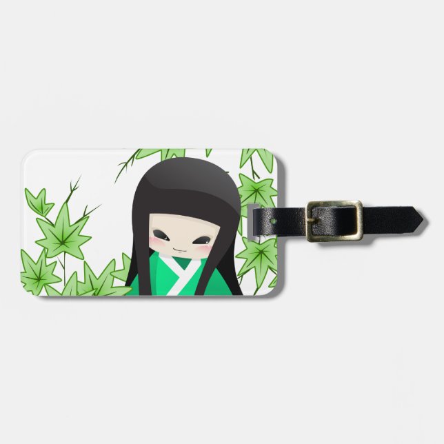 Étiquette À Bagage Poupée japonaise Geisha - série verte (Devant horizontal)