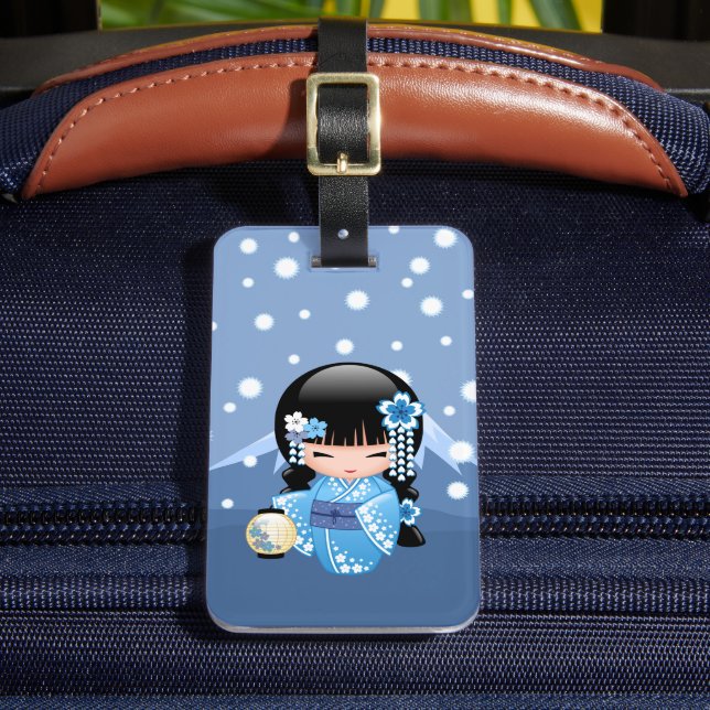 Étiquette À Bagage Poupée Kokeshi d'hiver - Blue Mountain Geisha Girl (Insitu Rectoal 2)