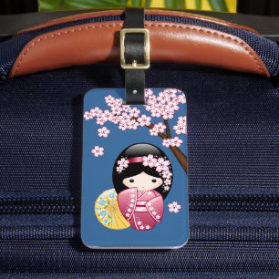 Étiquette À Bagage Poupée Kokeshi Printemps - Cute Geisha Japonaise s