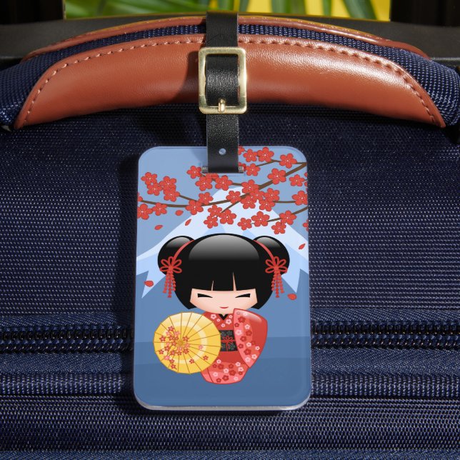 Étiquette À Bagage Poupée rouge Sakura Kokeshi - mignonne Geisha Girl (Insitu Rectoal 2)