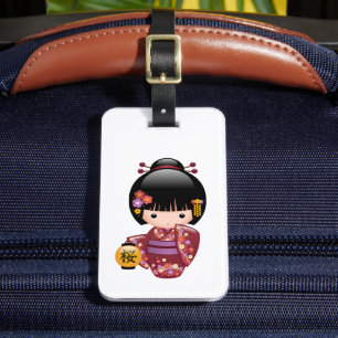 Étiquette À Bagage Poupée Sakura Kokeshi - Geisha Girl on Peach