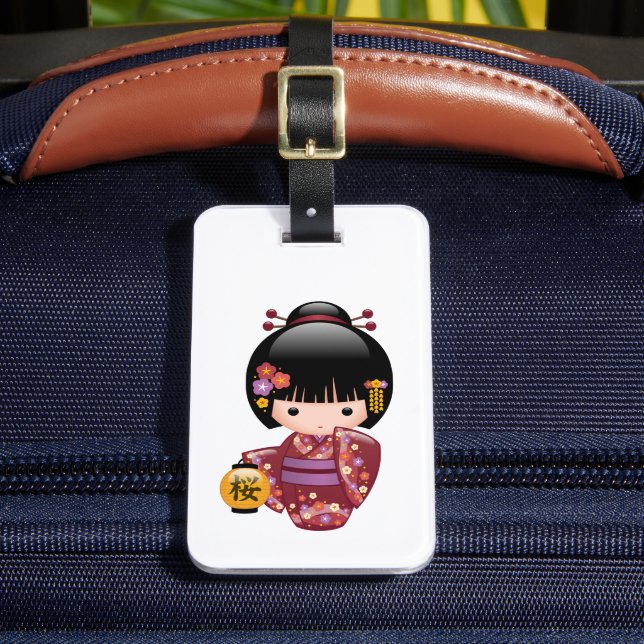 Étiquette À Bagage Poupée Sakura Kokeshi - Geisha Girl on Peach (Insitu Rectoal 2)