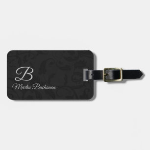 Étiquette À Bagage pour le Voyageur noir Damask Monogrammed