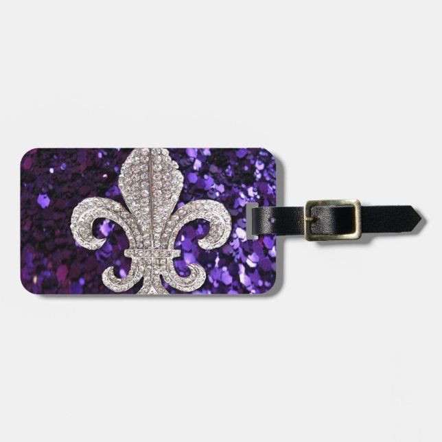 Étiquette À Bagage Pourpre de Fleur De Lis Sequins de bijou (Devant horizontal)