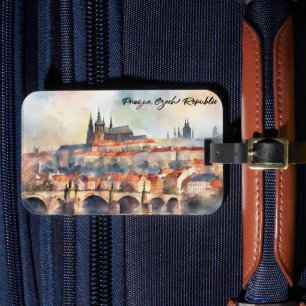 Étiquette À Bagage Prague République tchèque aquarelle Panorama