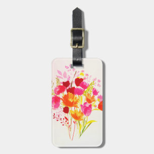 Étiquette À Bagage Pré fleuri floral rose pêche aquarelle