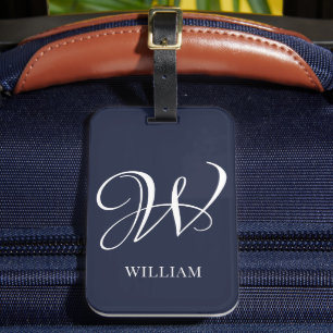 Étiquette À Bagage Premier monogramme bleu marine personnalisé