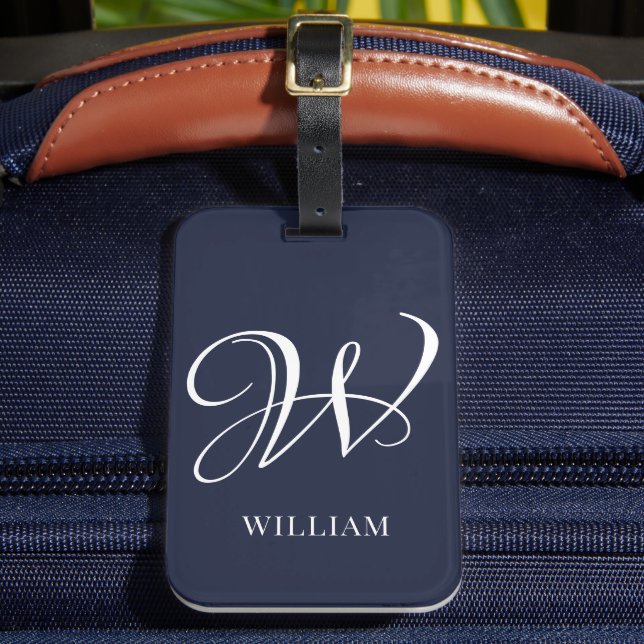 Étiquette À Bagage Premier monogramme bleu marine personnalisé (Insitu Rectoal 2)