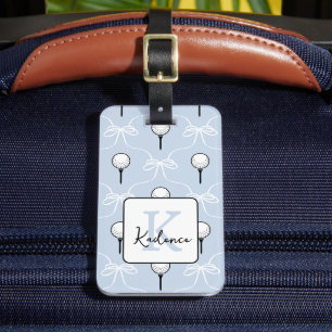 Étiquette À Bagage Préparé Mignon Bleu Blanc Nœud Motif Golf Monogram