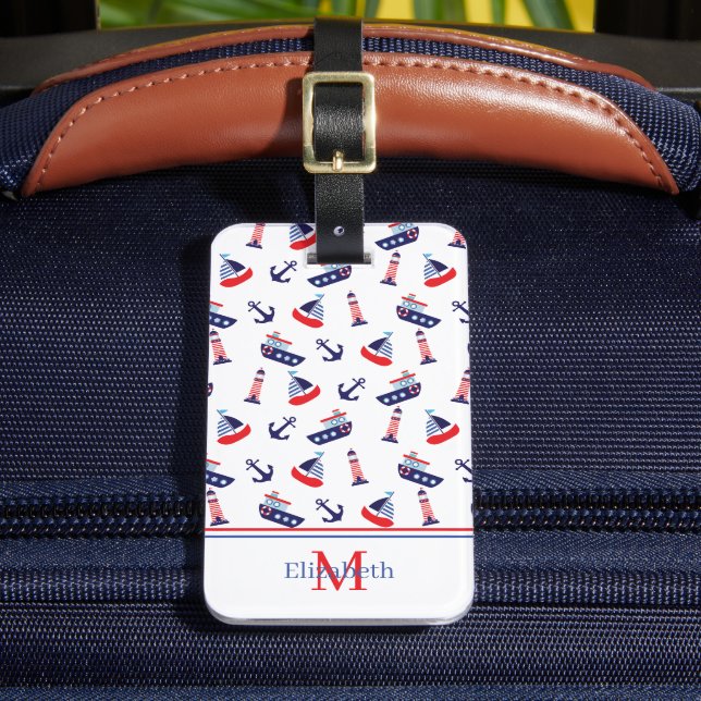Étiquette À Bagage Preppy Nautical Sailboats Monogram (Insitu Rectoal 2)
