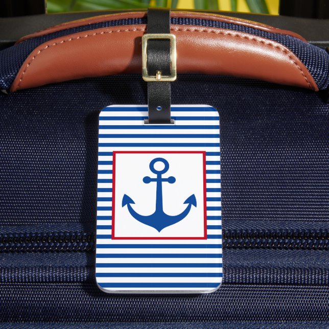 Étiquette À Bagage Preppy Nautical Stripes and Anchor Personalized (Insitu Rectoal 2)