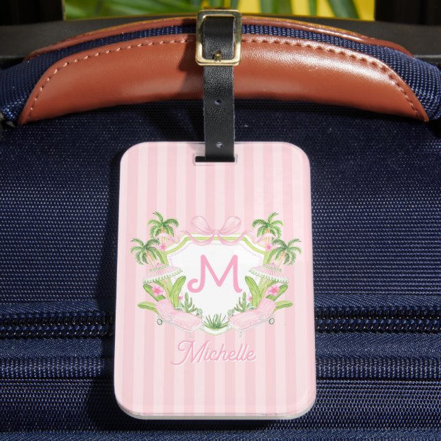 Étiquette À Bagage Preppy Palm Beach Monogram Crest (Insitu Rectoal 2)