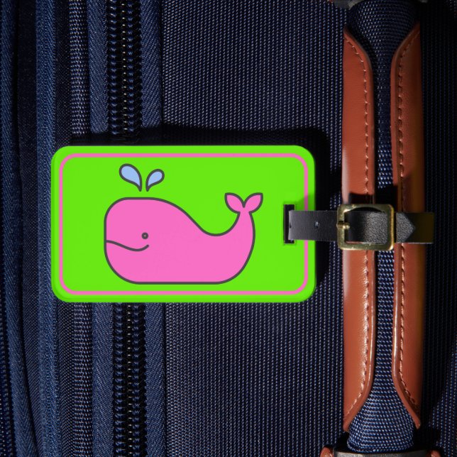 Étiquette À Bagage Preppy Pink et Green Whale Personnalisé (Insitu Rectoal 4)