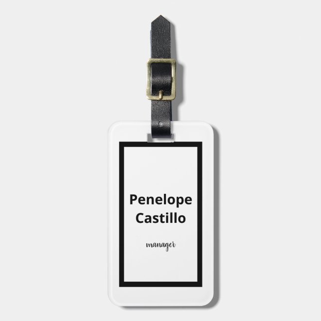 Étiquette À Bagage Professionnel Moderne Simple Design Noir & Blanc (Devant Vertical)