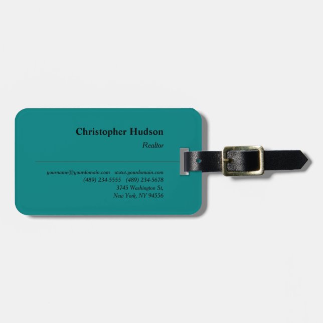 Étiquette À Bagage Professionnel Réaltor Immobilier Turquoise bleu (Devant horizontal)