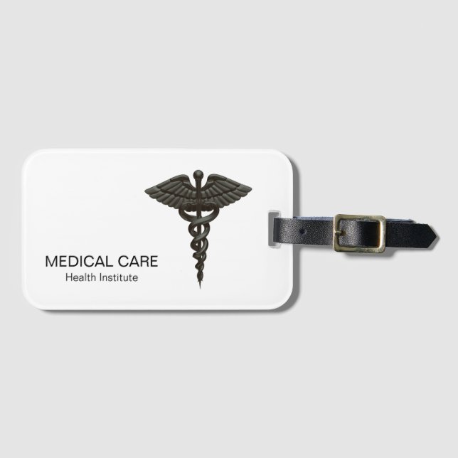 Étiquette À Bagage Professionnel Simple Médicale Caduceus Noir Blanc (Devant Horizontal)