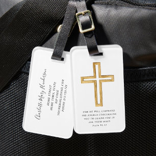 Étiquette À Bagage Psaume 91:11 Verset biblique Croix chrétienne reli