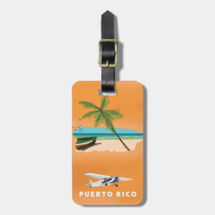 Étiquette À Bagage Puerto Rico illustrated map travel poster.