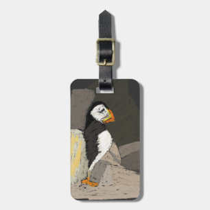 Étiquette À Bagage Puffin dans les rochers Dessin de bagages Balise