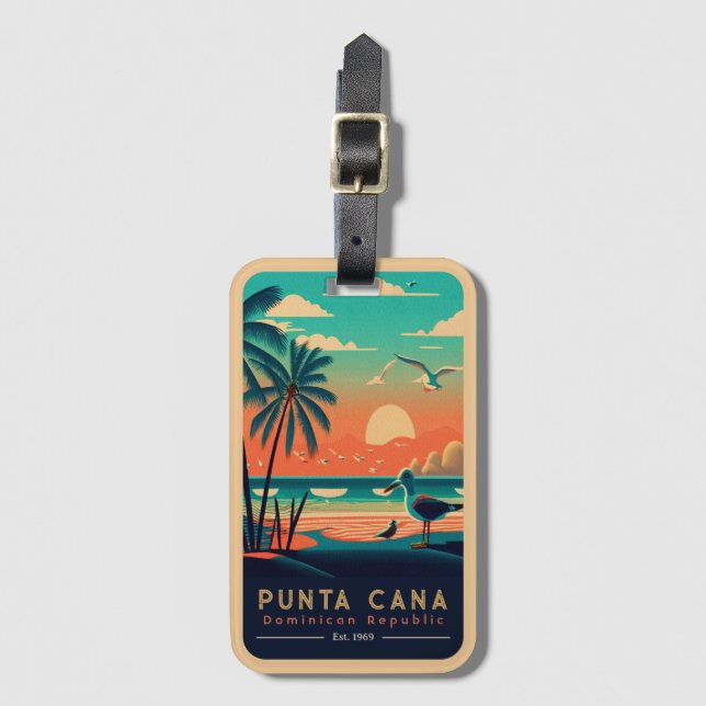 Étiquette À Bagage Punta Cana DR Retro Sunset Souvenirs 1960 (Devant Vertical)