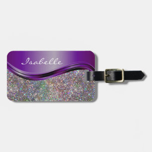 Étiquette À Bagage Purple Faux Parties scintillant Bling Rainbow pers